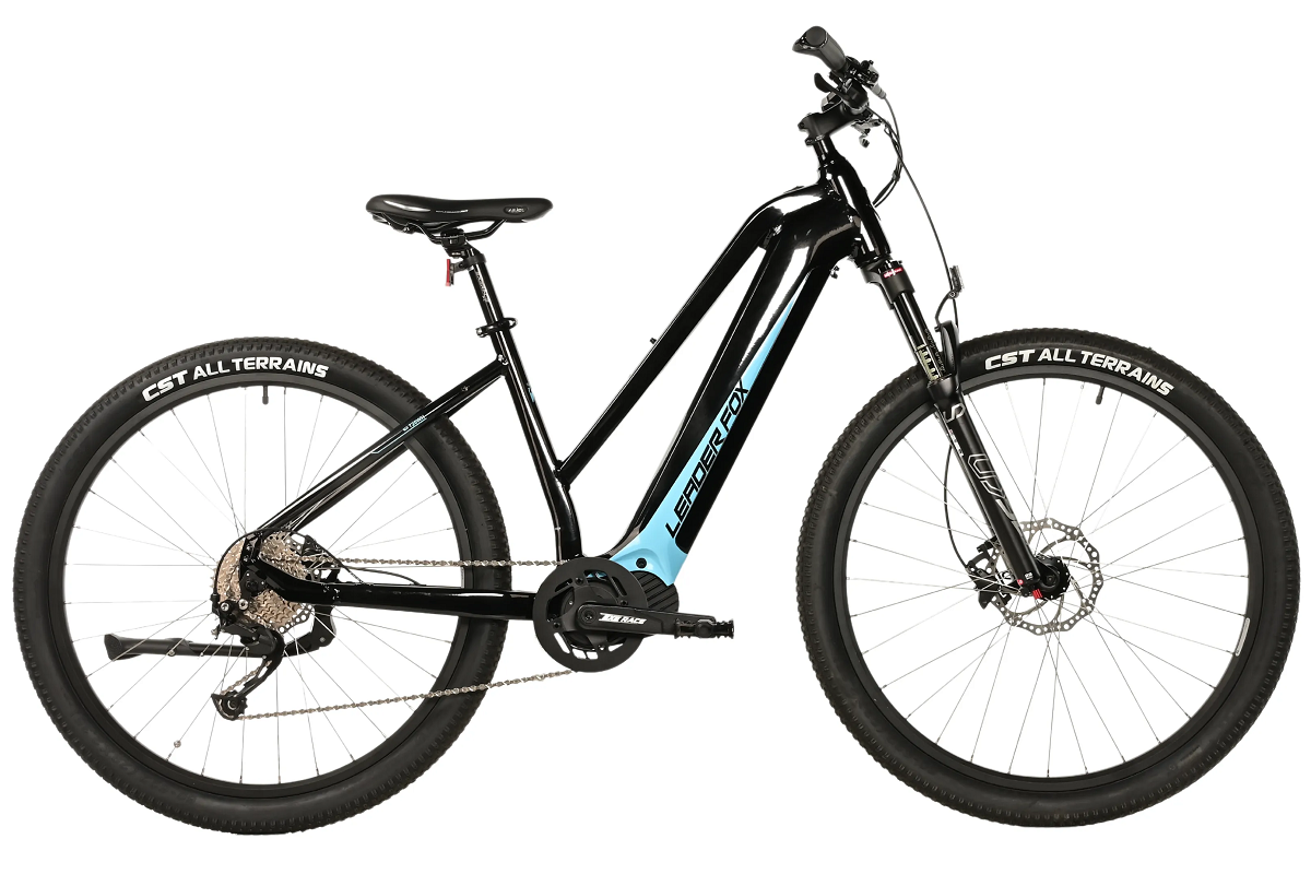 Dámské horské elektrokolo 29" Leader Fox SWAN 2025 20Ah, M300, černá/modrá vel.18" 