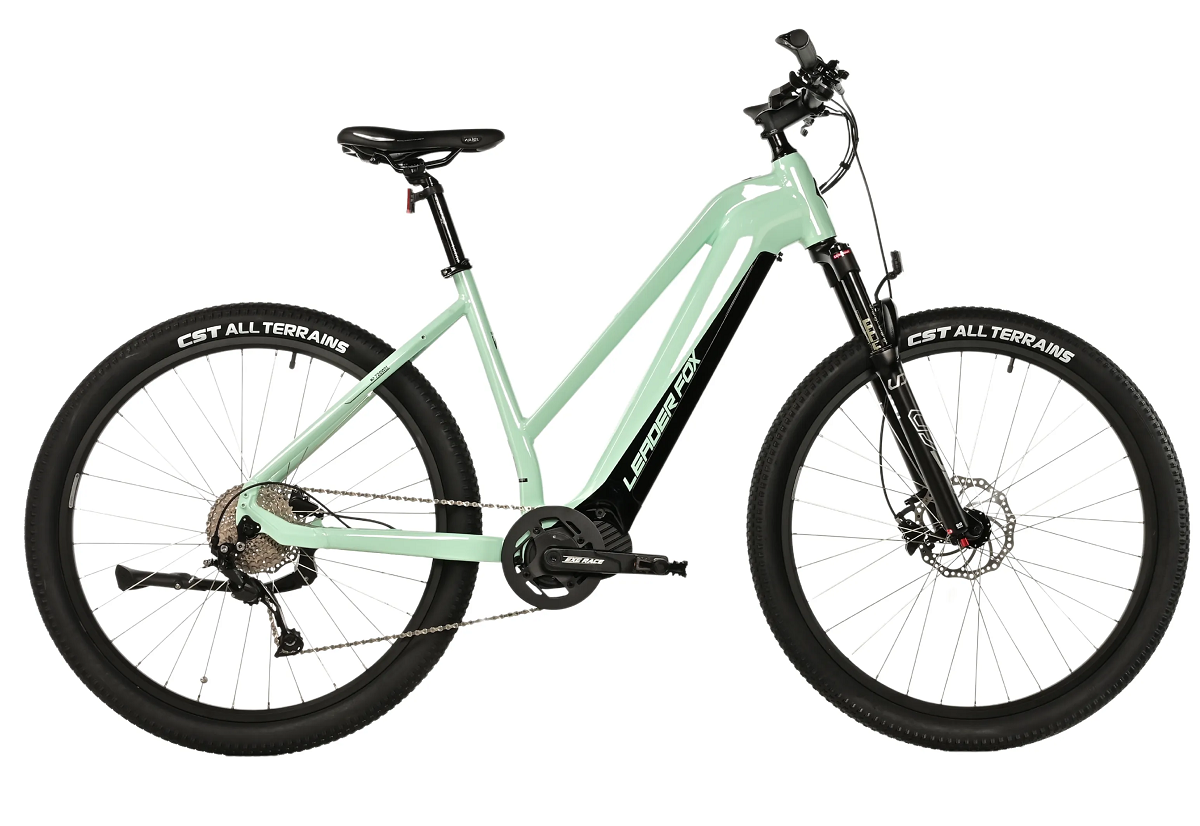 Dámské horské elektrokolo 29" Leader Fox SWAN 2025 20Ah, M300, světle modrá/černá vel.18" 