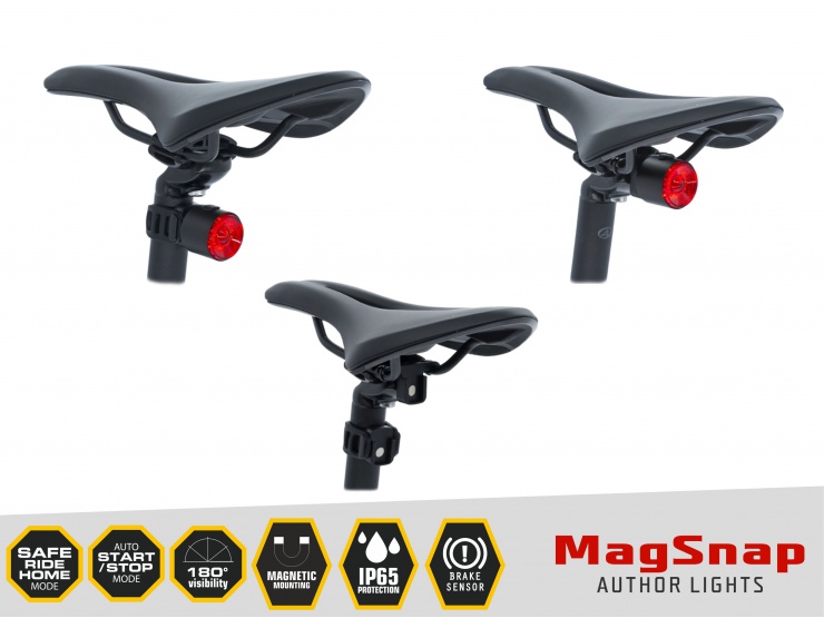 Světlo zadní AUTHOR MagSnap Brake, Alloy ,50 lm, USB dobíjecí