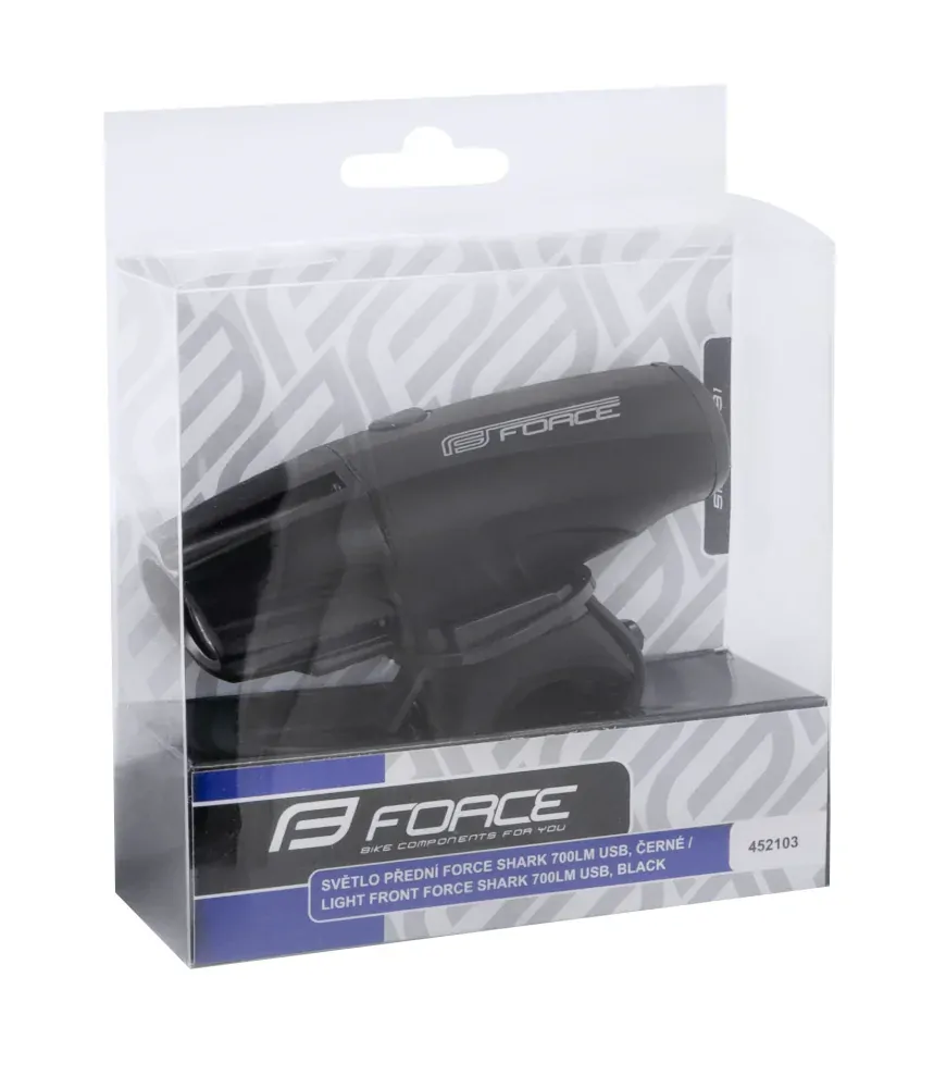 Světlo přední FORCE SHARK 700LM USB černé