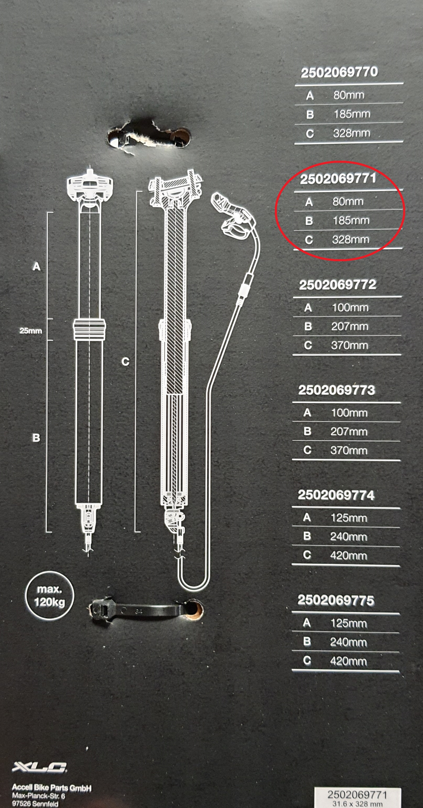 Teleskopická sedlovka XLC SP-T011 Ø 31,6mm, 370mm/100mm,černá,ICR