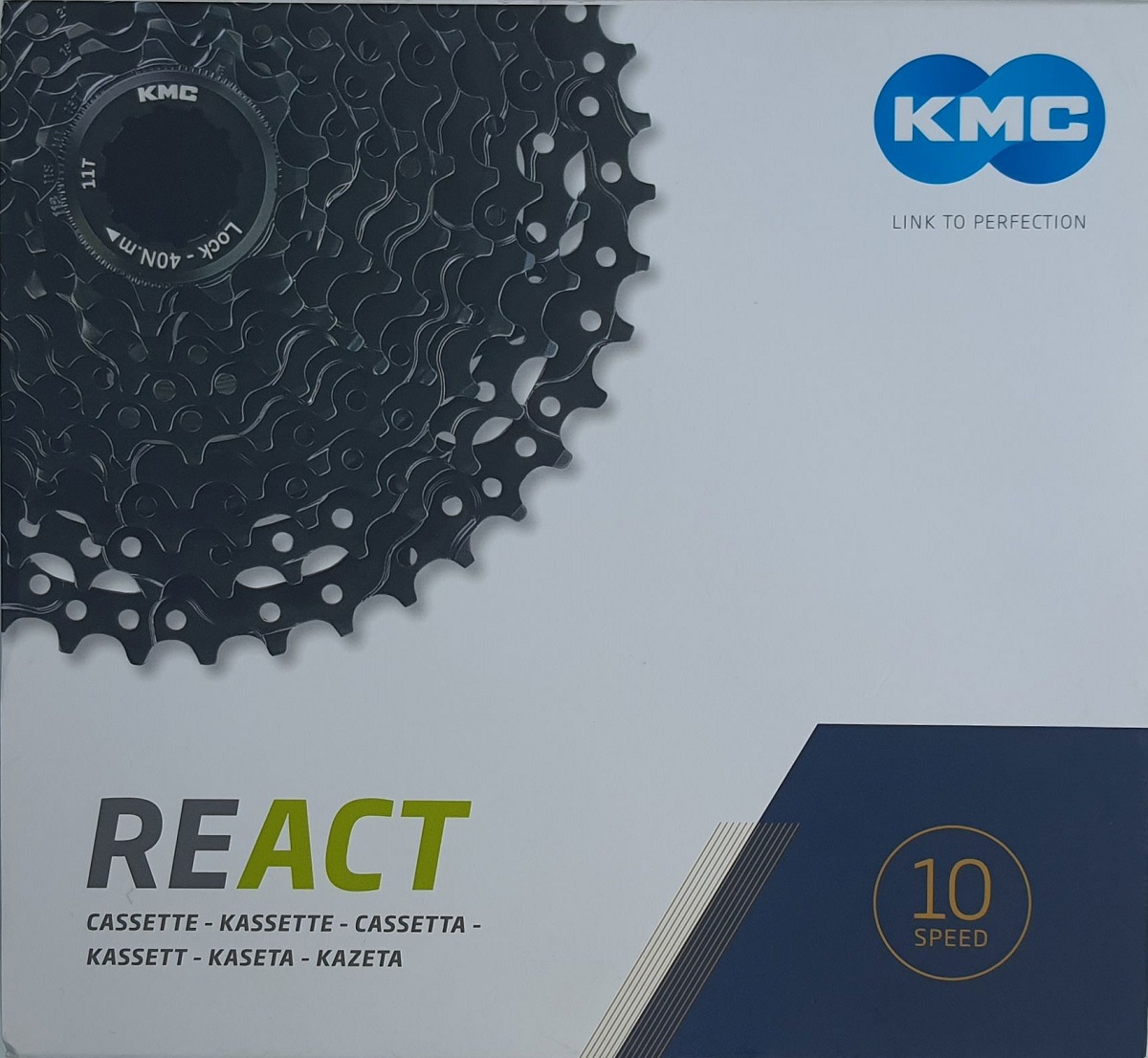 Kazeta KMC REACT 10, 10 rychlostní, 11-42 zubů, Box, černá
