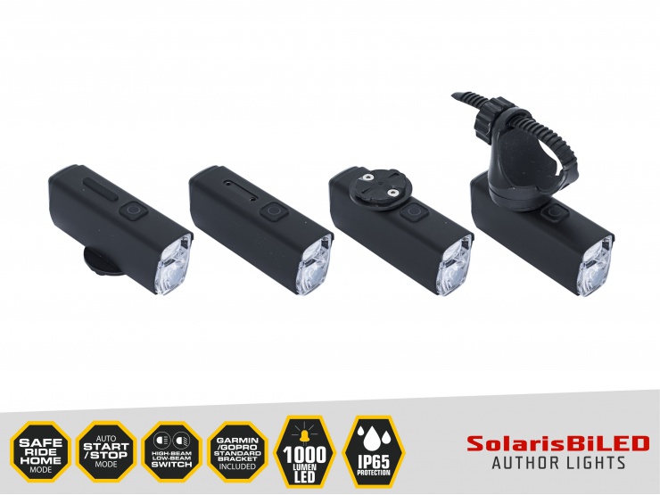 Světlo přední AUTHOR SOLARIS BiLED 1000 lm, USB dobíjecí, Alloy, černé