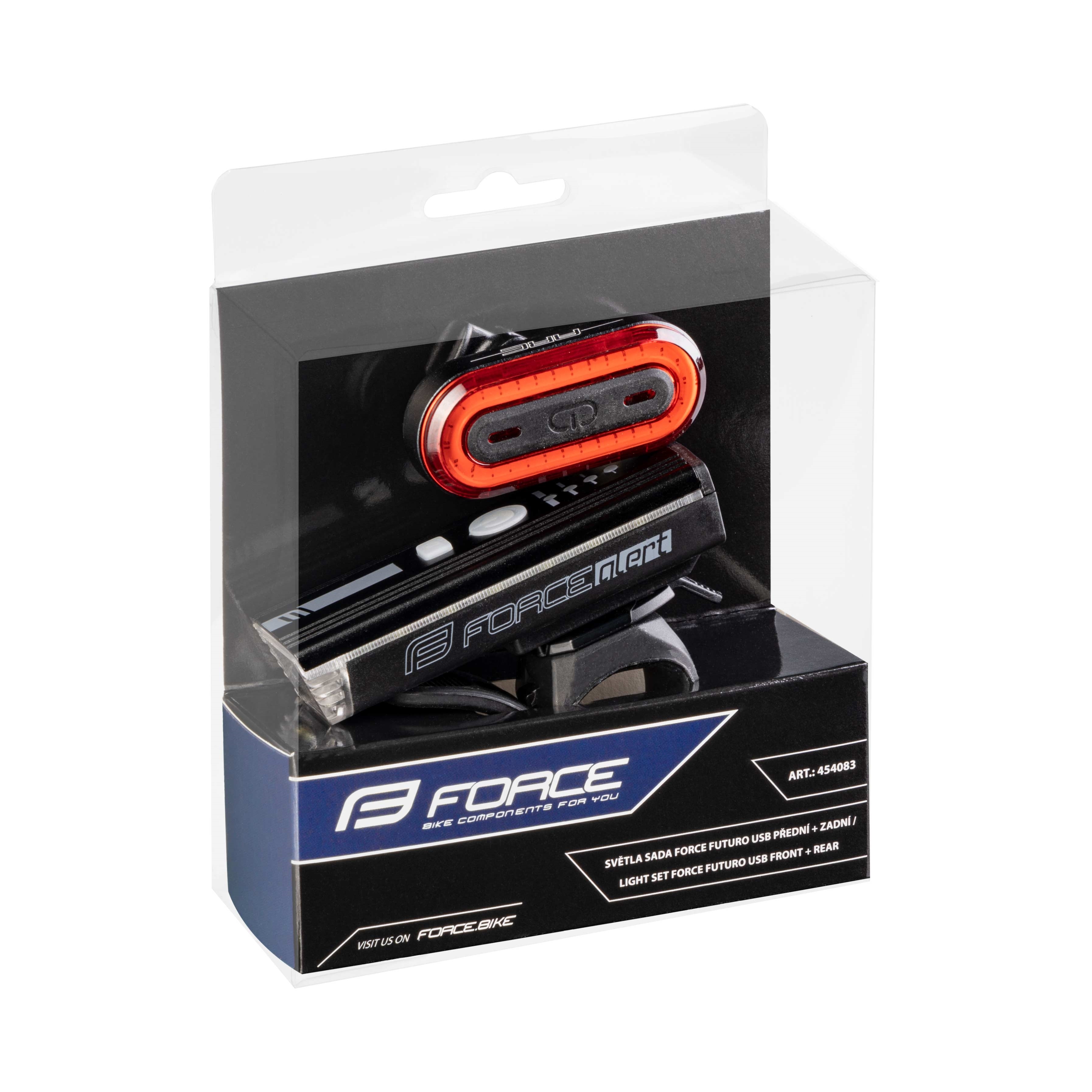 Sada světel FORCE FUTURO USB,přední+zadní, dobíjecí