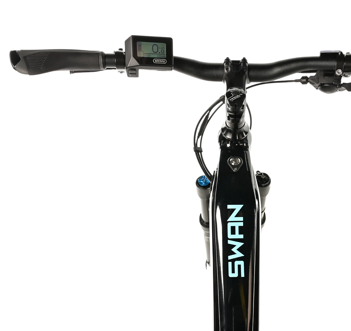 Dámské horské elektrokolo 29" Leader Fox SWAN 2025 20Ah, M300, černá/modrá vel.18" 